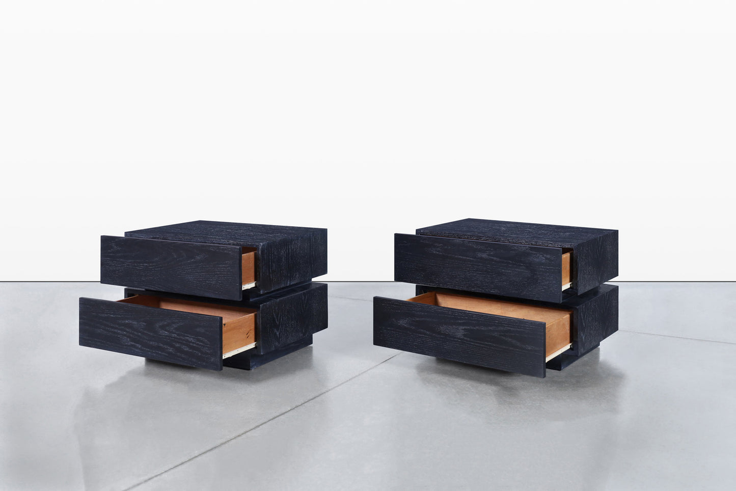 Vintage Black Cerused Nightstands by Steve Chase