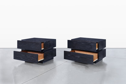 Vintage Black Cerused Nightstands by Steve Chase