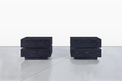 Vintage Black Cerused Nightstands by Steve Chase