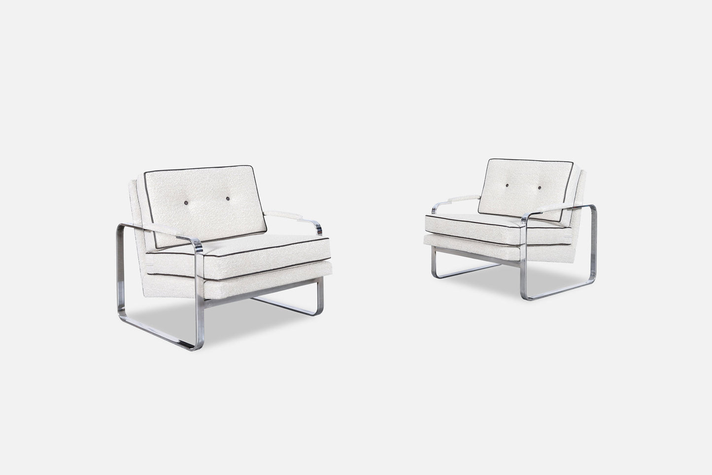 Vintage Boucle and Chrome Lounge Chairs Attributed to Milo Baughman