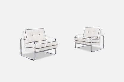 Vintage Boucle and Chrome Lounge Chairs Attributed to Milo Baughman