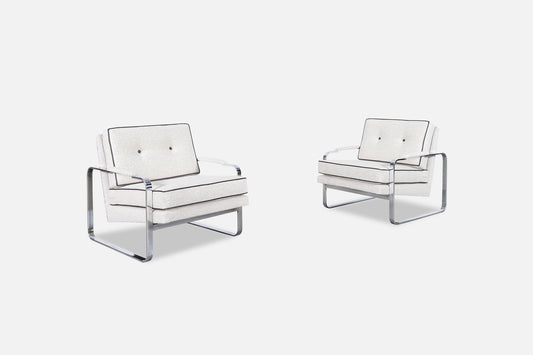 Vintage Boucle and Chrome Lounge Chairs Attributed to Milo Baughman