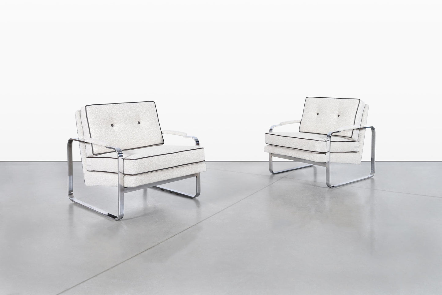 Vintage Boucle and Chrome Lounge Chairs Attributed to Milo Baughman