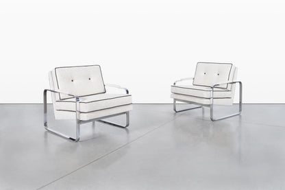 Vintage Boucle and Chrome Lounge Chairs Attributed to Milo Baughman