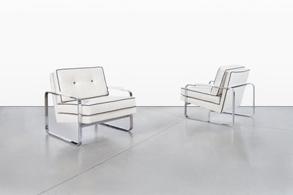 Vintage Boucle and Chrome Lounge Chairs Attributed to Milo Baughman