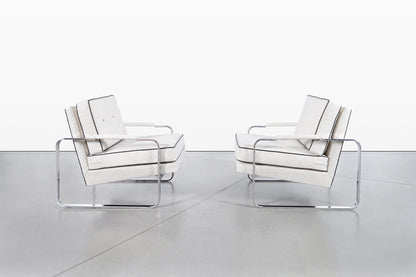Vintage Boucle and Chrome Lounge Chairs Attributed to Milo Baughman