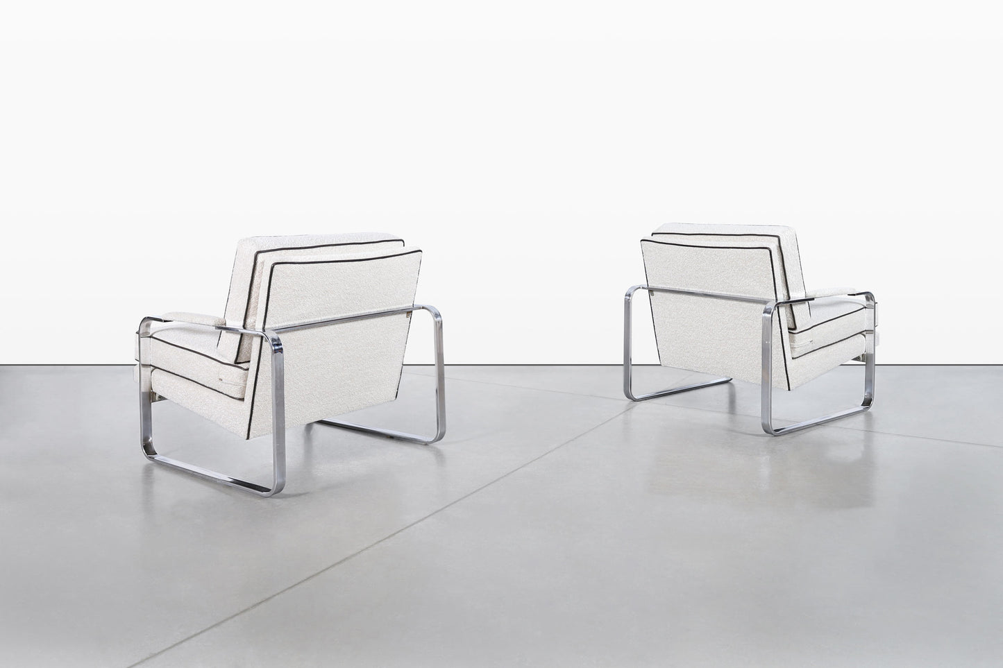 Vintage Boucle and Chrome Lounge Chairs Attributed to Milo Baughman