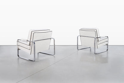 Vintage Boucle and Chrome Lounge Chairs Attributed to Milo Baughman