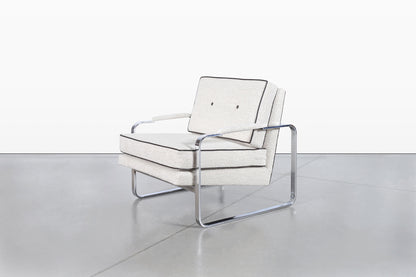 Vintage Boucle and Chrome Lounge Chairs Attributed to Milo Baughman