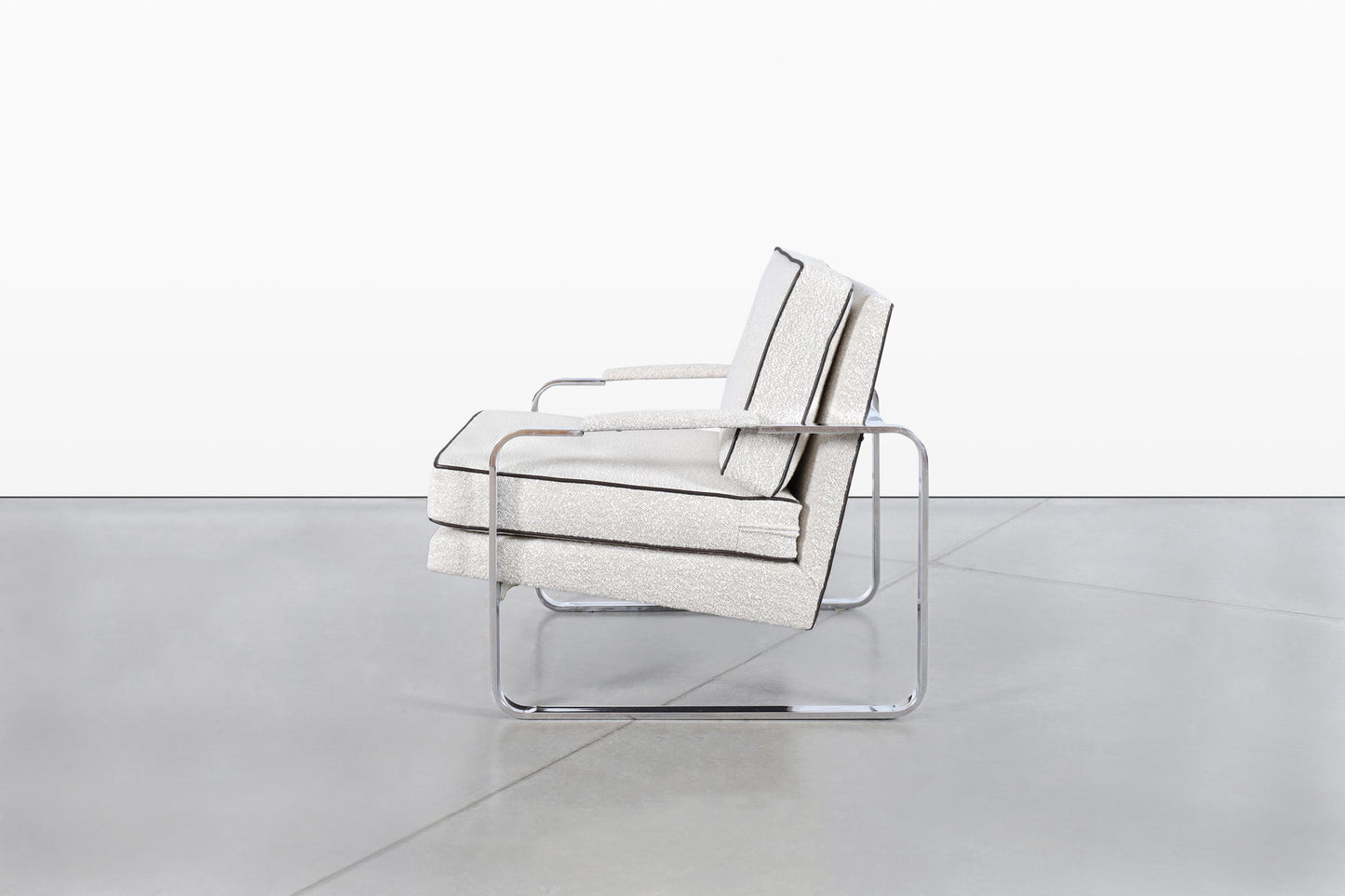 Vintage Boucle and Chrome Lounge Chairs Attributed to Milo Baughman