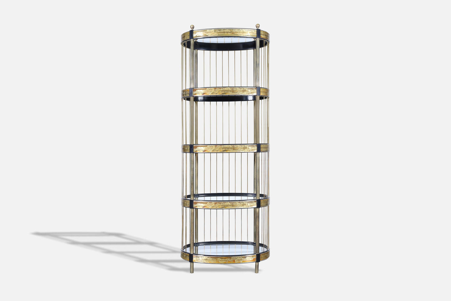 Vintage Brass Acid-Etched Etagere by Bernhard Rohne for Mastercraft