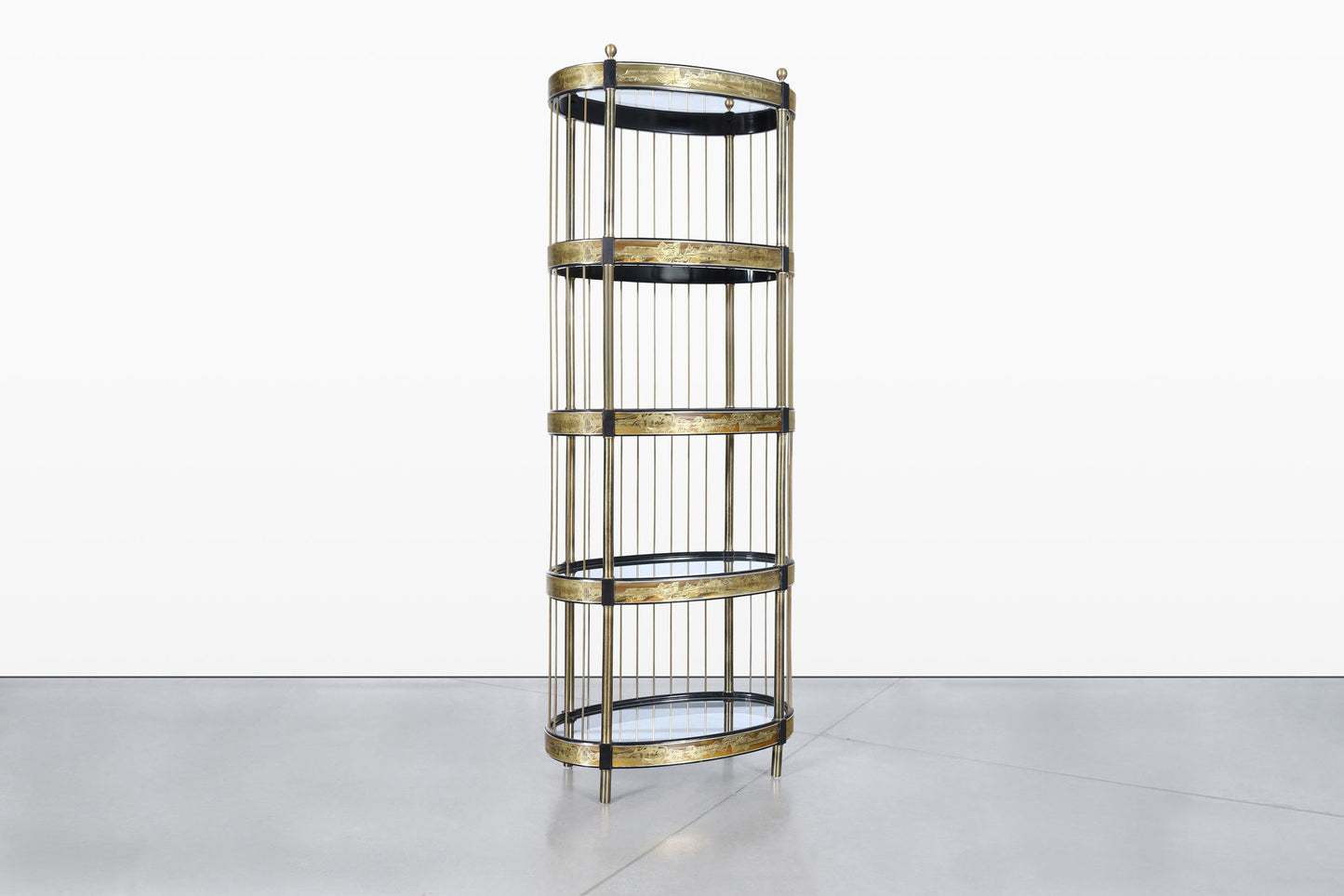Vintage Brass Acid-Etched Etagere by Bernhard Rohne for Mastercraft