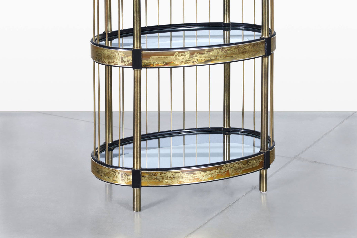 Vintage Brass Acid-Etched Etagere by Bernhard Rohne for Mastercraft