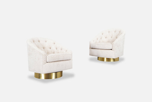 Vintage Brass Swivel Lounge Chairs Attributed to Milo Baughman