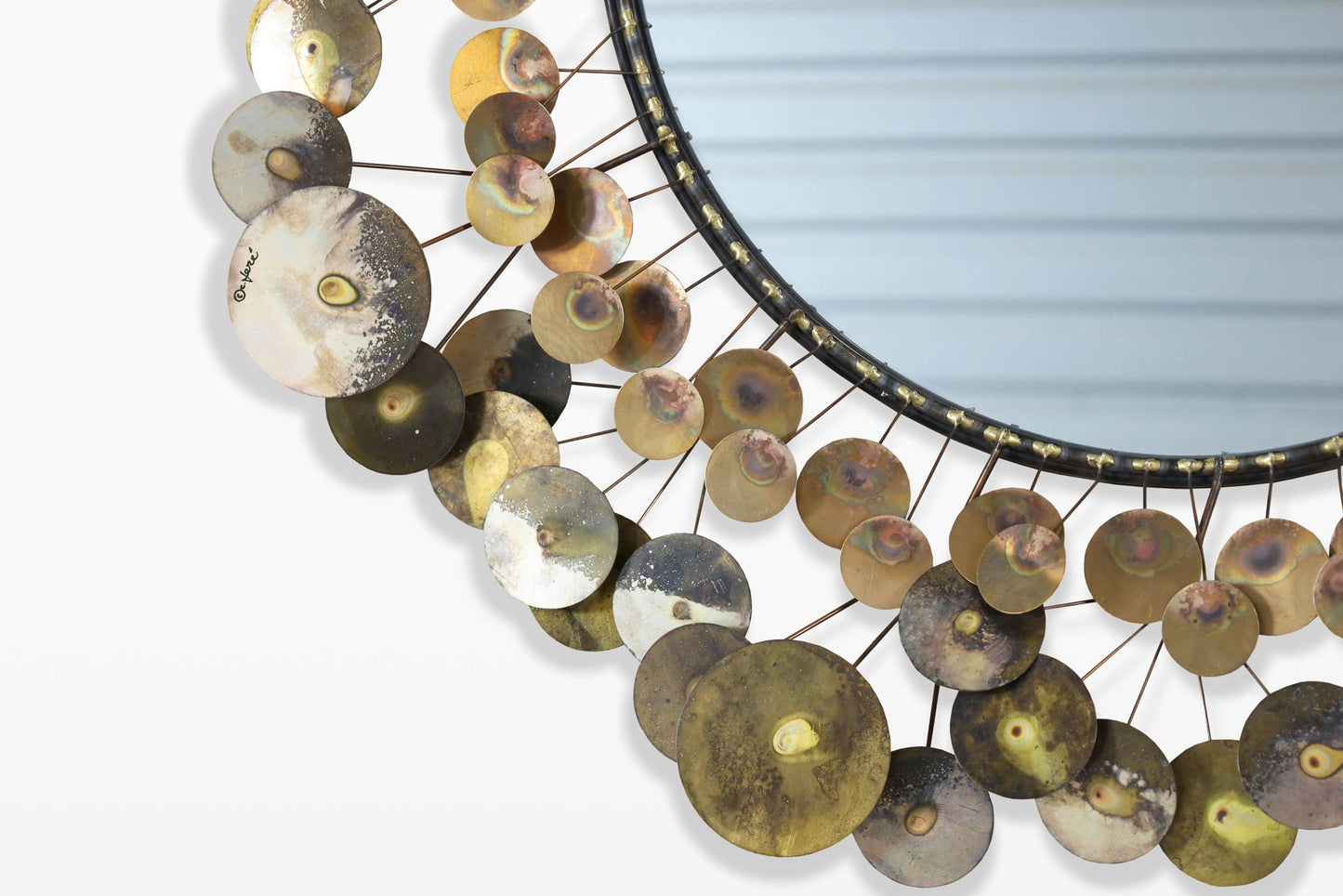 Vintage Brass “Raindrops” Wall Mirror by Curtis Jere, Signed