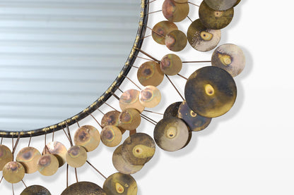 Vintage Brass “Raindrops” Wall Mirror by Curtis Jere, Signed
