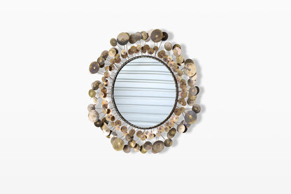 Vintage Brass “Raindrops” Wall Mirror by Curtis Jere, Signed