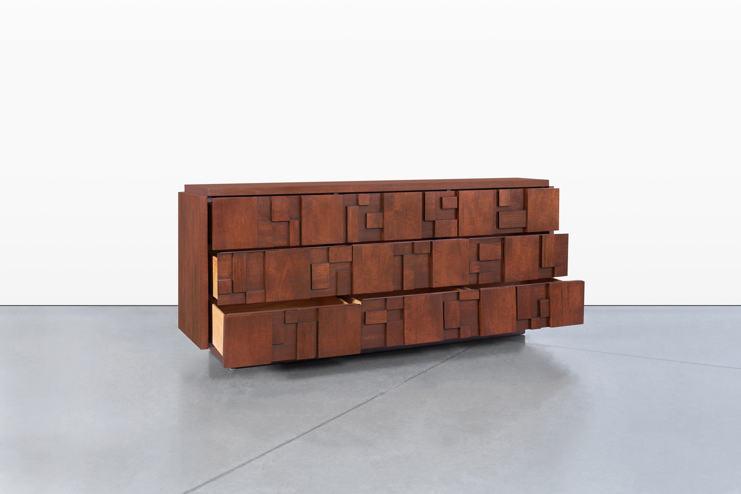 Vintage Brutalist “Staccato” Walnut Dresser by Lane