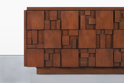 Vintage Brutalist “Staccato” Walnut Dresser by Lane