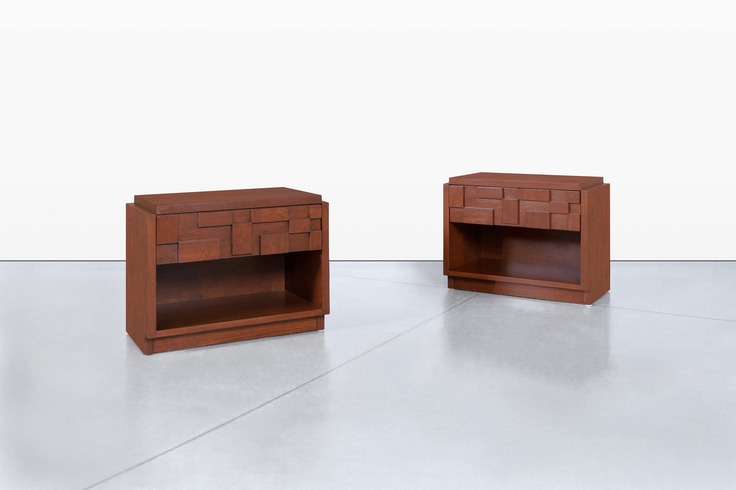 Vintage Brutalist “Staccato” Walnut Nightstands by Lane