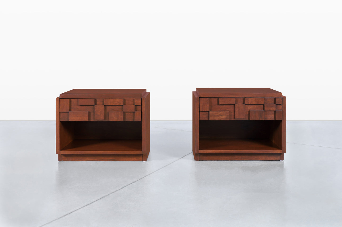 Vintage Brutalist “Staccato” Walnut Nightstands by Lane
