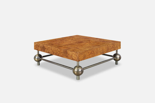 Vintage Burl Wood and Brass Coffee Table
