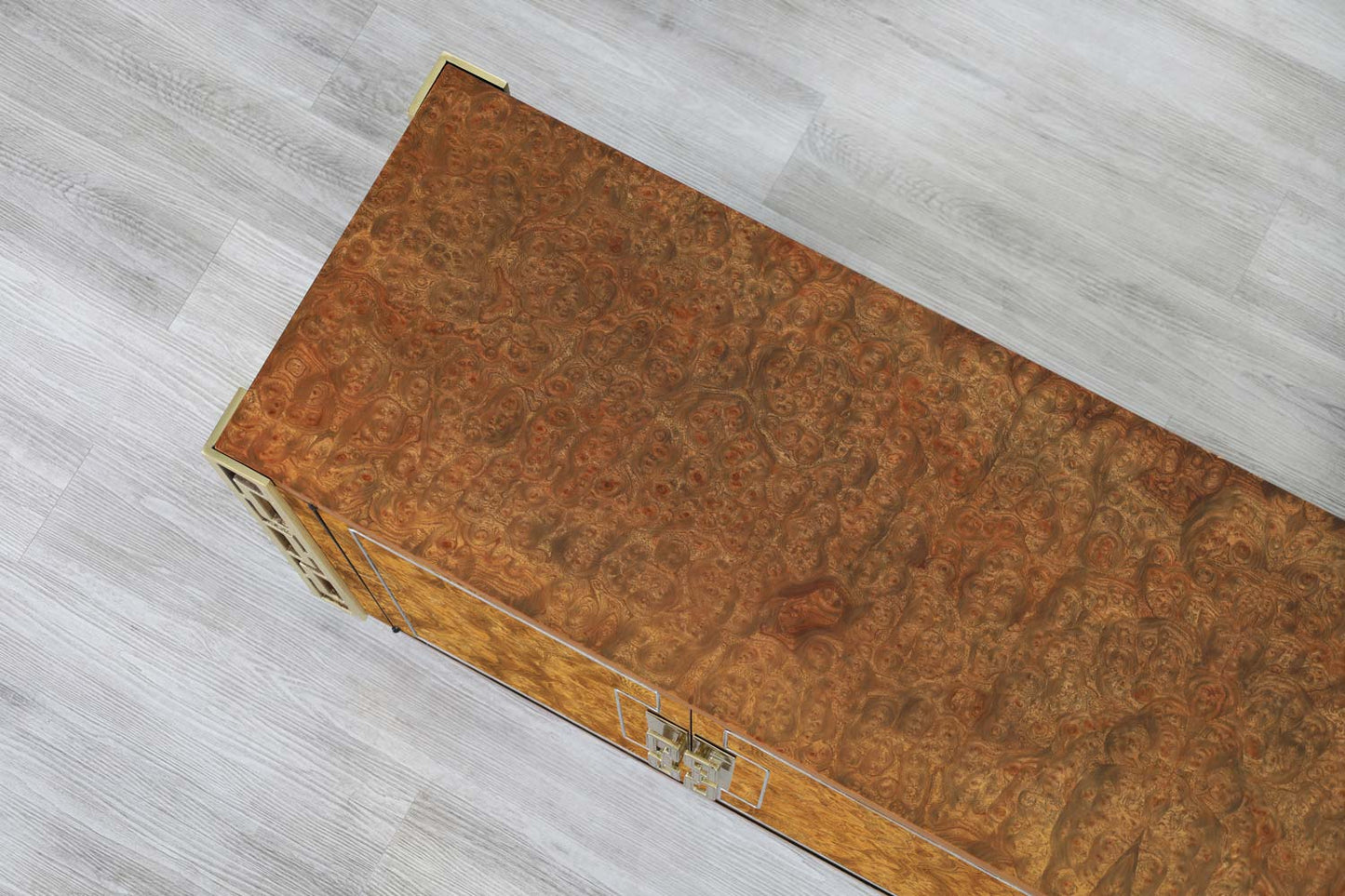 Vintage Burl Wood and Brass Credenza by Mastercraft