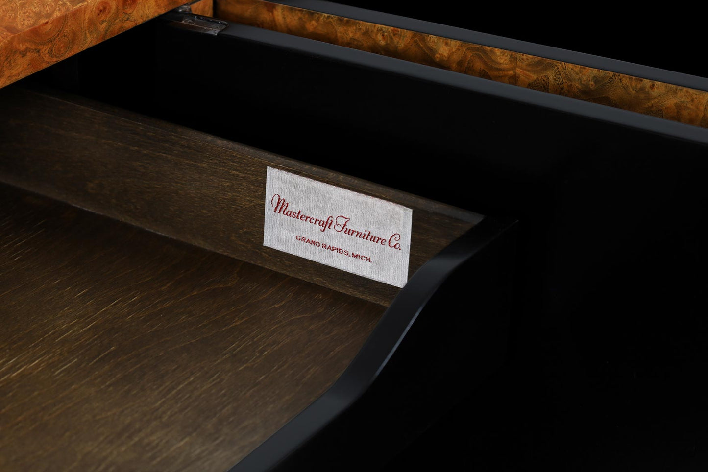 Vintage Burl Wood and Brass Credenza by Mastercraft