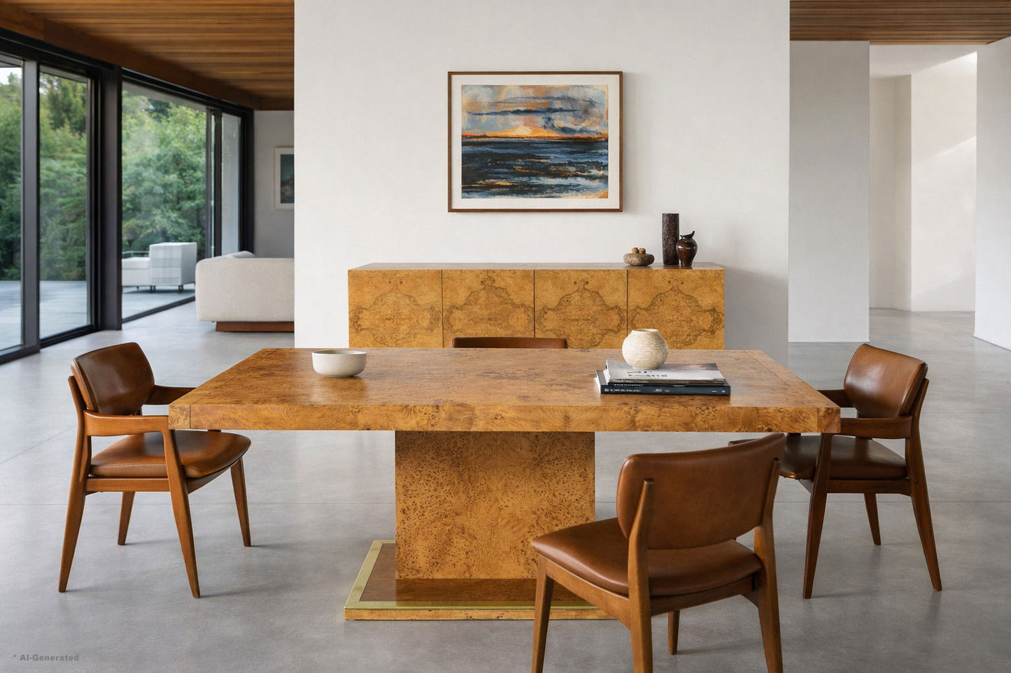 Vintage Burl Wood and Brass Dining Table by Thomasville