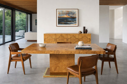 Vintage Burl Wood and Brass Dining Table by Thomasville