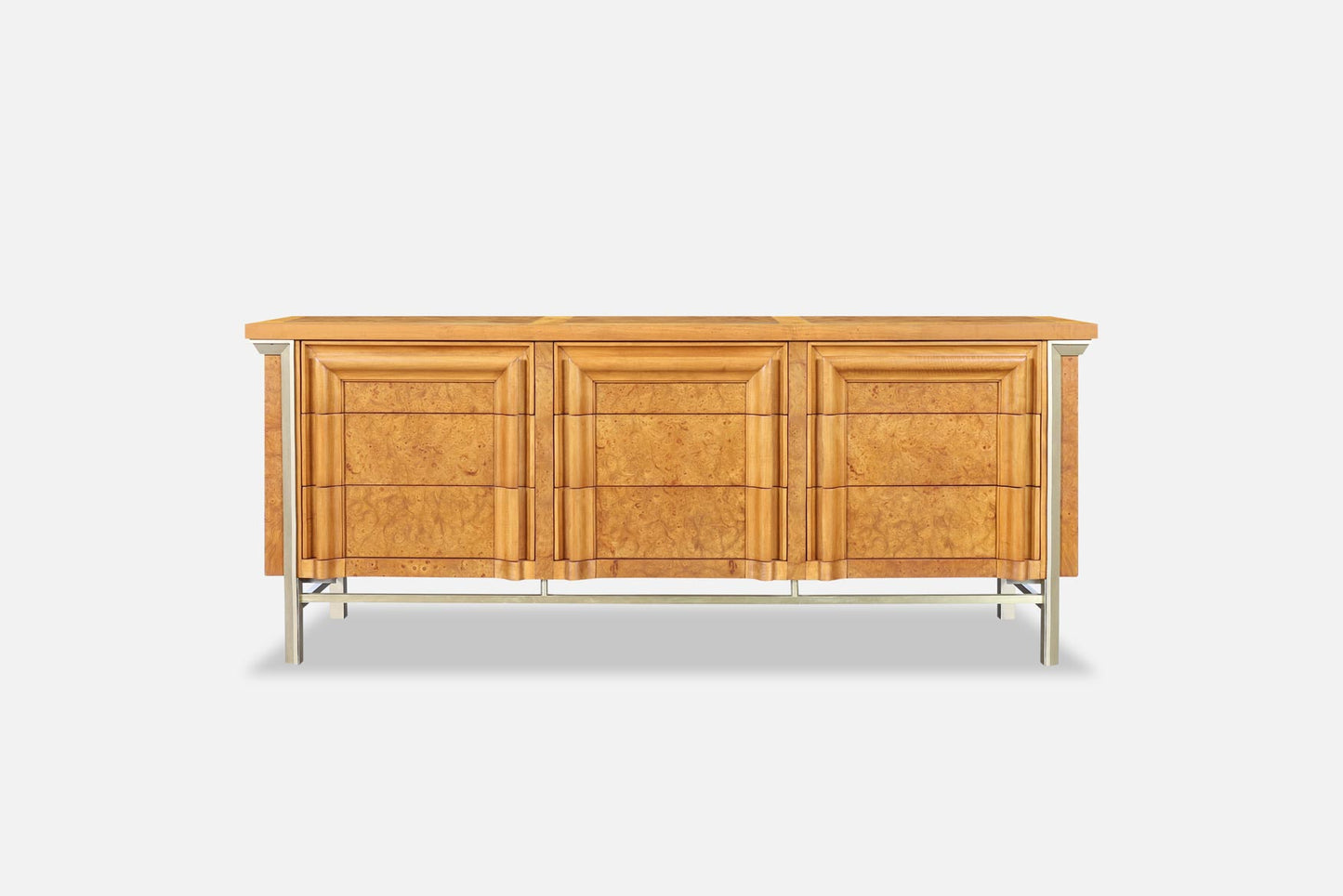 Vintage Burl Wood and Brass Dresser by J.L. Metz