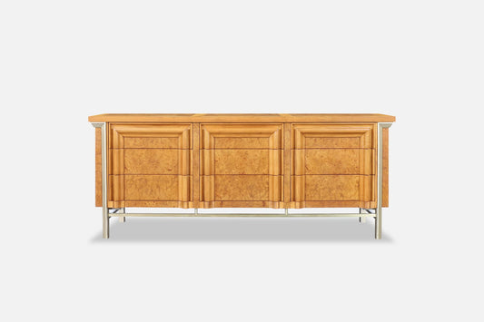 Vintage Burl Wood and Brass Dresser by J.L. Metz