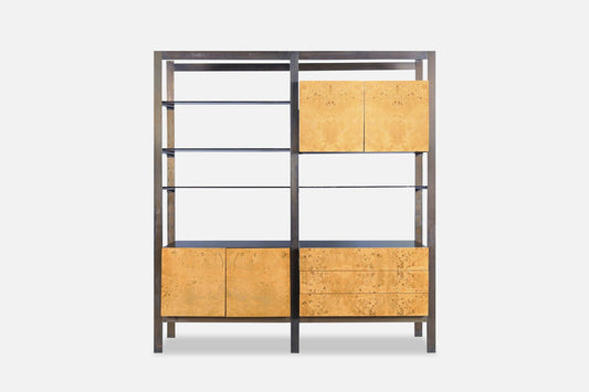 Vintage Burl Wood and Bronze Freestanding Wall Unit by John Stuart