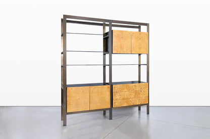 Vintage Burl Wood and Bronze Freestanding Wall Unit by John Stuart