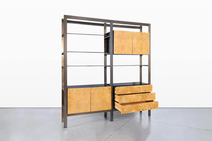 Vintage Burl Wood and Bronze Freestanding Wall Unit by John Stuart