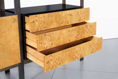 Vintage Burl Wood and Bronze Freestanding Wall Unit by John Stuart