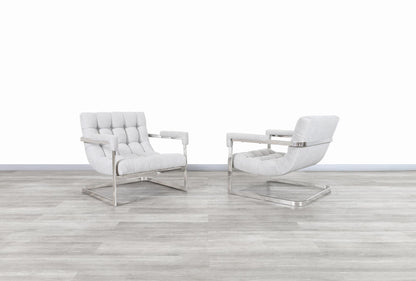Vintage Chrome "Scoop" Lounge Chairs by Milo Baughman