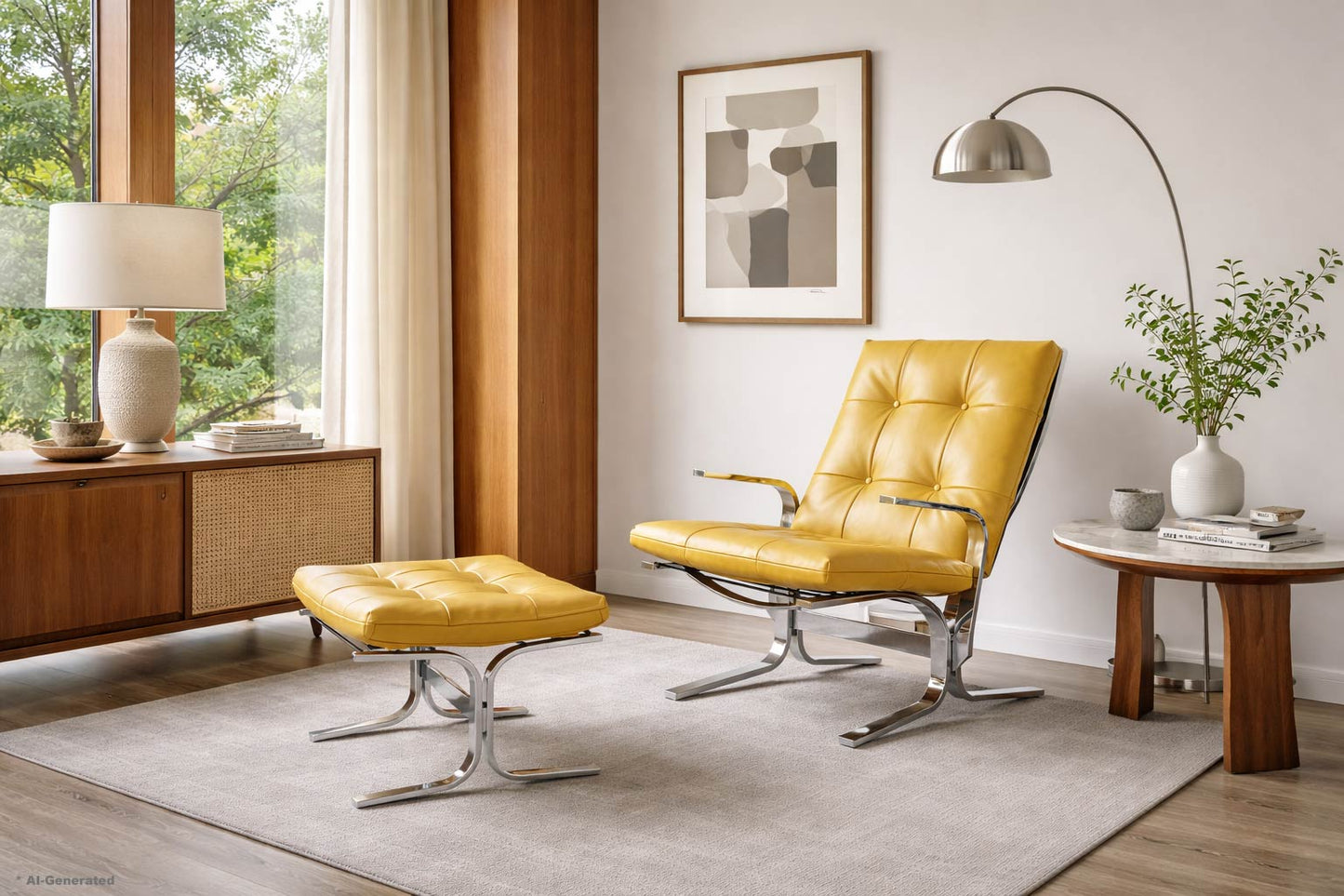 Vintage Chrome and Leather Lounge Chair and Ottoman