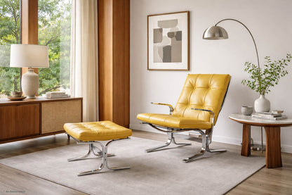 Vintage Chrome and Leather Lounge Chair and Ottoman