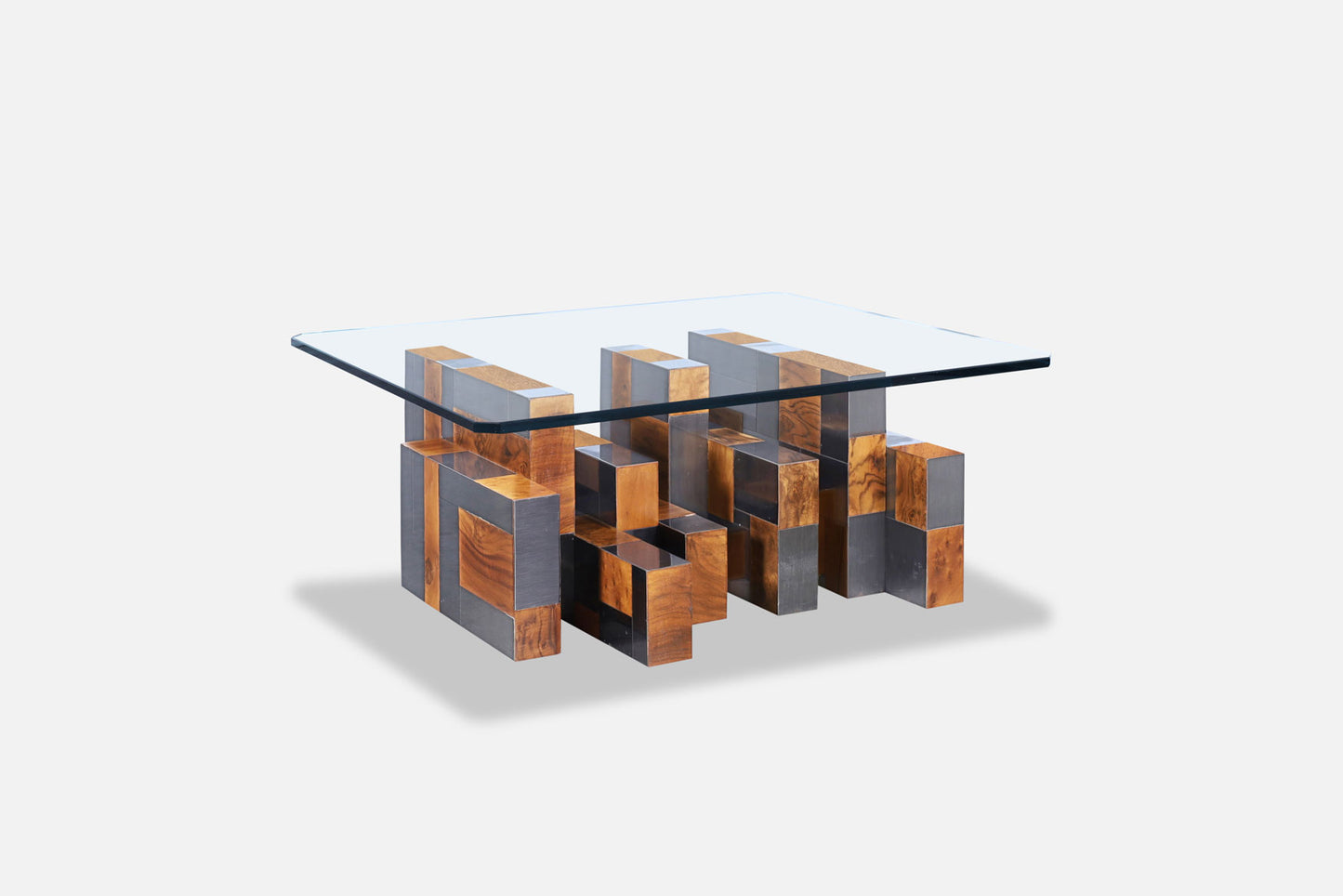 Vintage “Cityscape” Burl and Gunmetal Coffee Table by Paul Evans for Directional