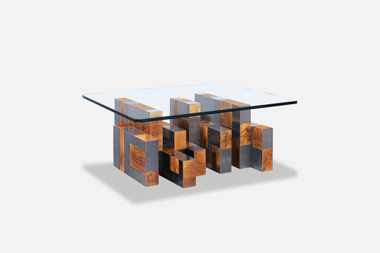 Vintage “Cityscape” Burl and Gunmetal Coffee Table by Paul Evans for Directional