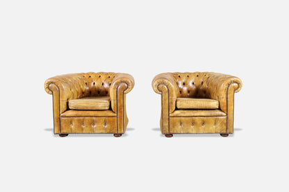 Vintage English Leather Chesterfield Club Chairs