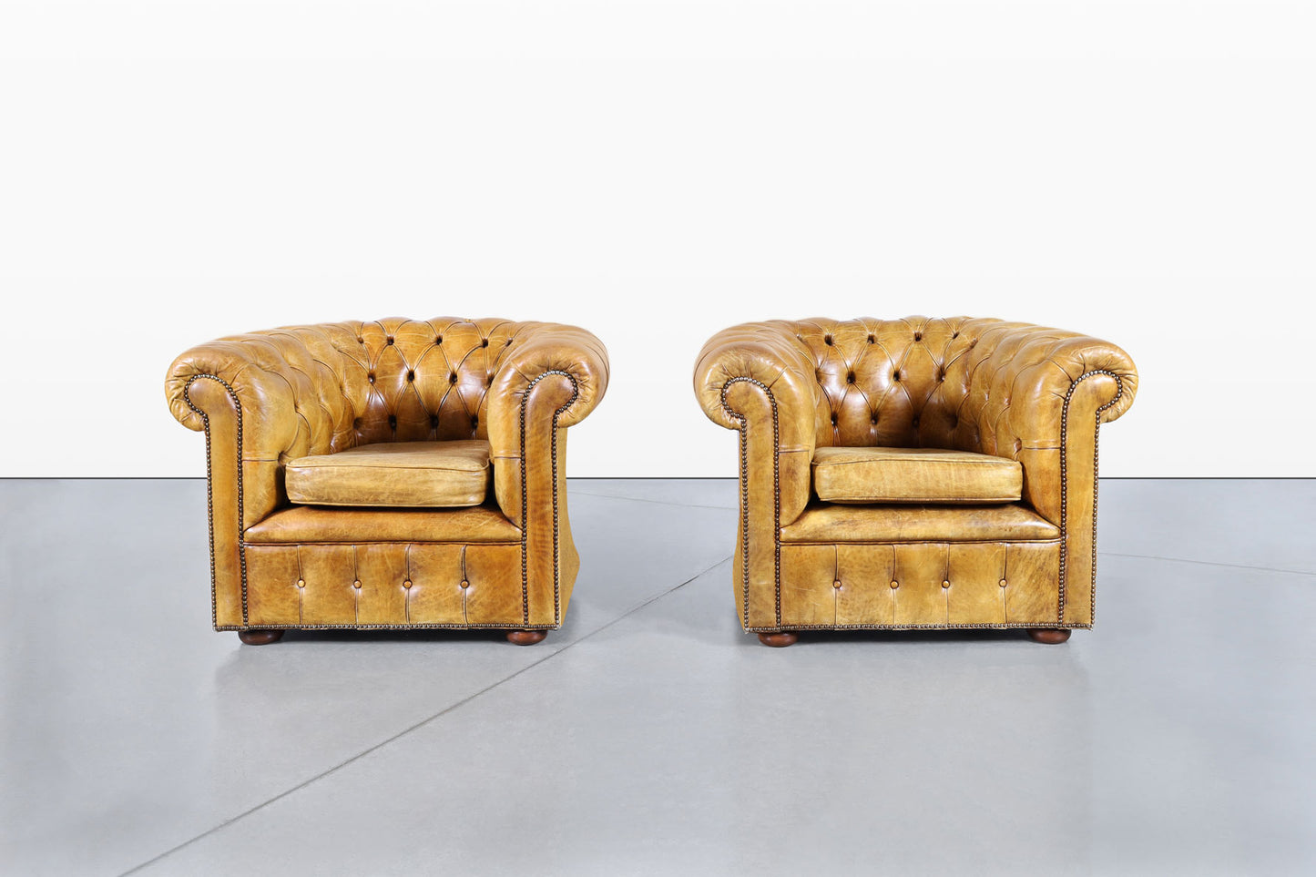 Vintage English Leather Chesterfield Club Chairs
