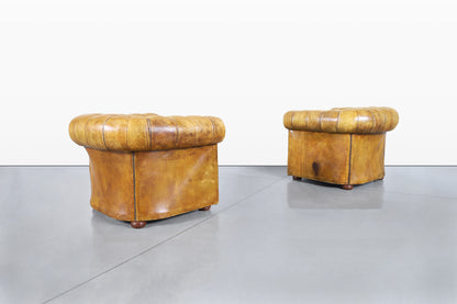 Vintage English Leather Chesterfield Club Chairs