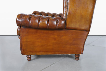 Vintage English Wingback Leather Chesterfield Lounge Chairs