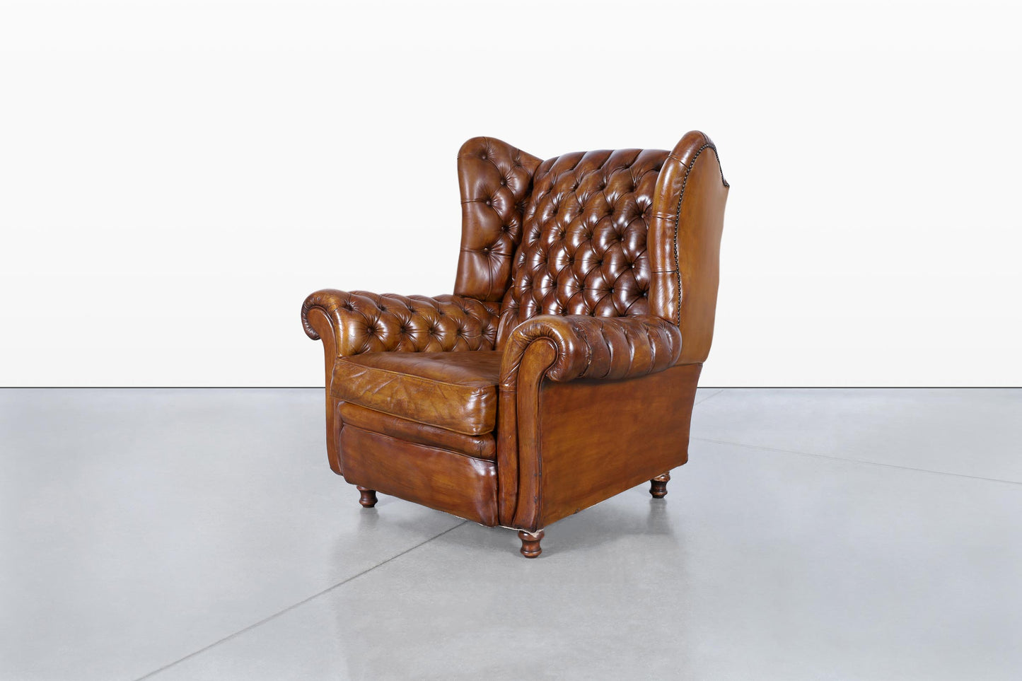 Vintage English Wingback Leather Chesterfield Lounge Chairs