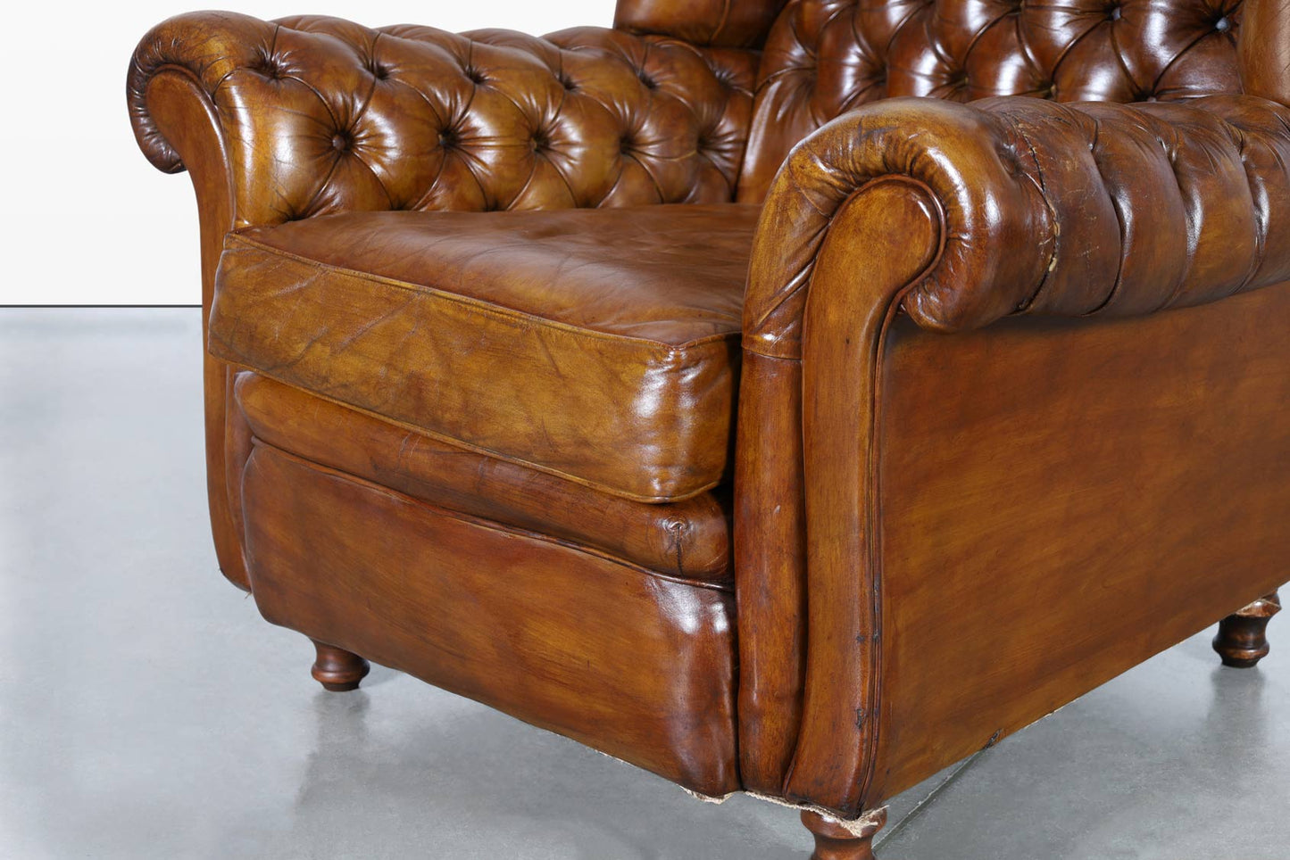 Vintage English Wingback Leather Chesterfield Lounge Chairs