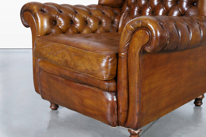 Vintage English Wingback Leather Chesterfield Lounge Chairs