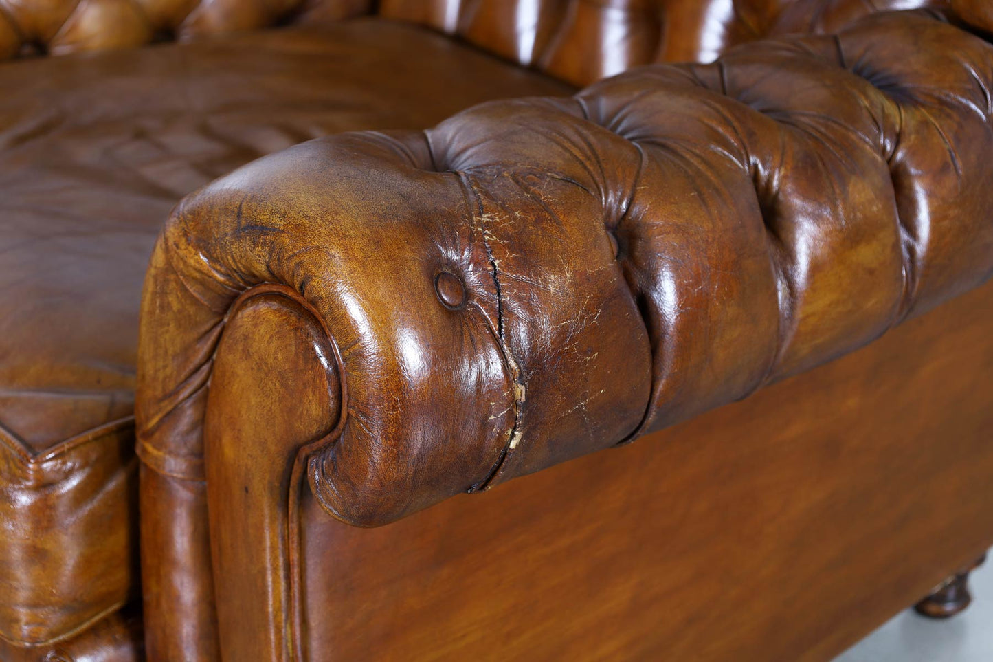 Vintage English Wingback Leather Chesterfield Lounge Chairs