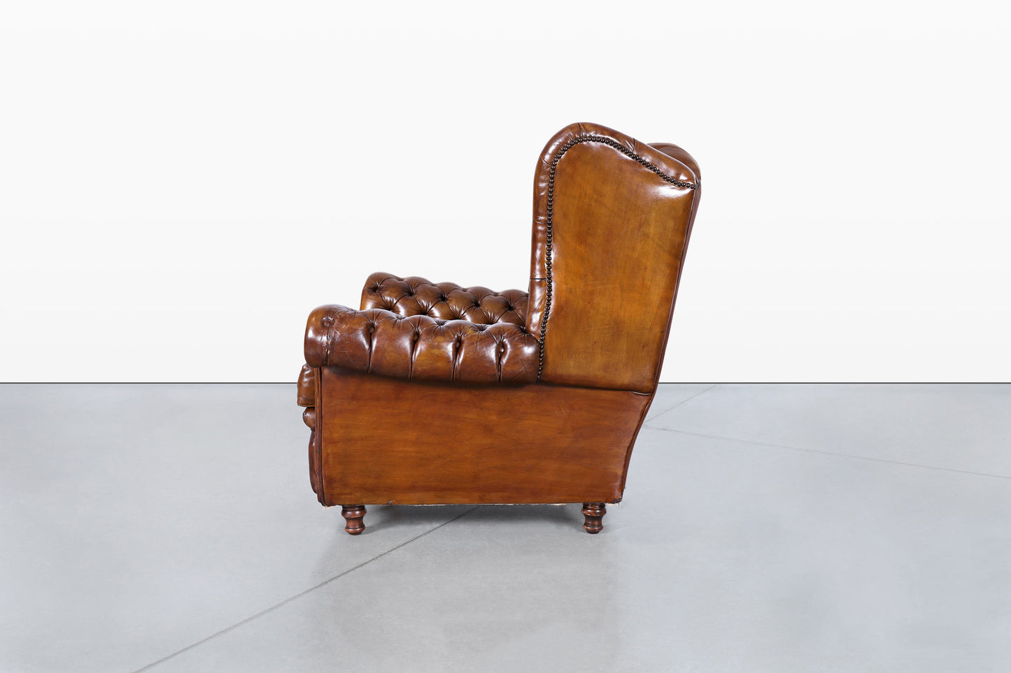 Vintage English Wingback Leather Chesterfield Lounge Chairs